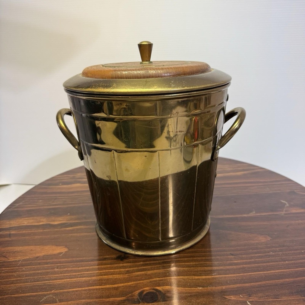 Everlast‎ Vintage Ice Bucket Solid Brass Teak MCM Barware Pyrex USA